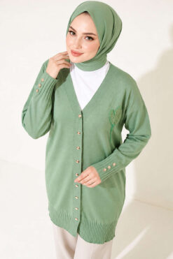 Alternative view of Polyelit Embroidered French Terry Cardigan Green
