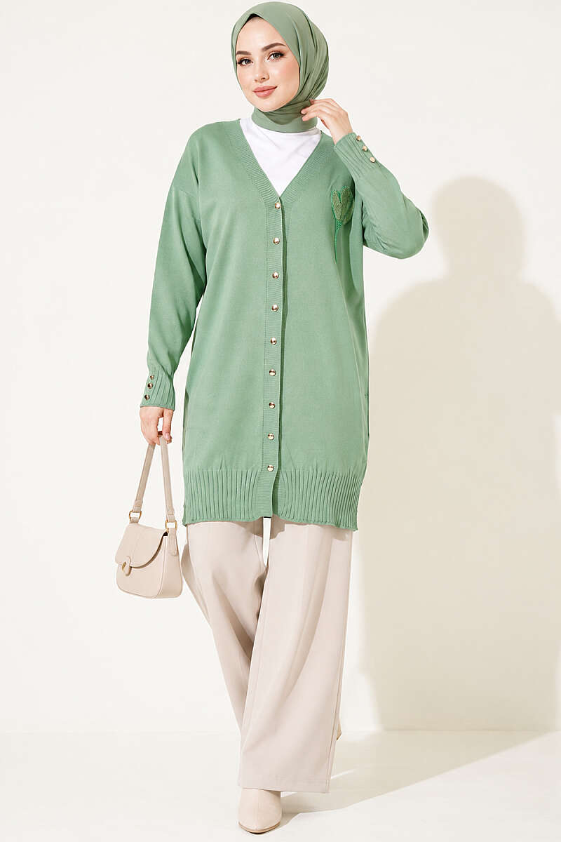 Polyelit Embroidered French Terry Cardigan Green - الصورة 3