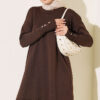Polyester Knit Tunic with Stand Collar Detail Brown - Imagen 5