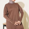 Polyester Knit Tunic with Stand Collar Detail Brown