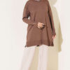 Polyester Knit Tunic with Stand Collar Detail Brown - Imagen 2