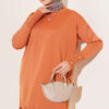 Polyester Knit Tunic with Stand Collar Detail Orange