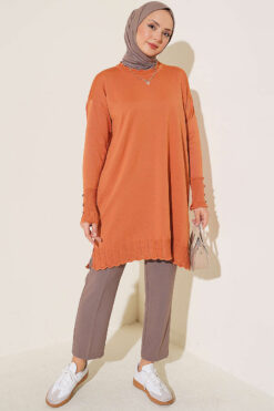 Alternative view of Polyester Knit Tunic with Stand Collar Detail Orange