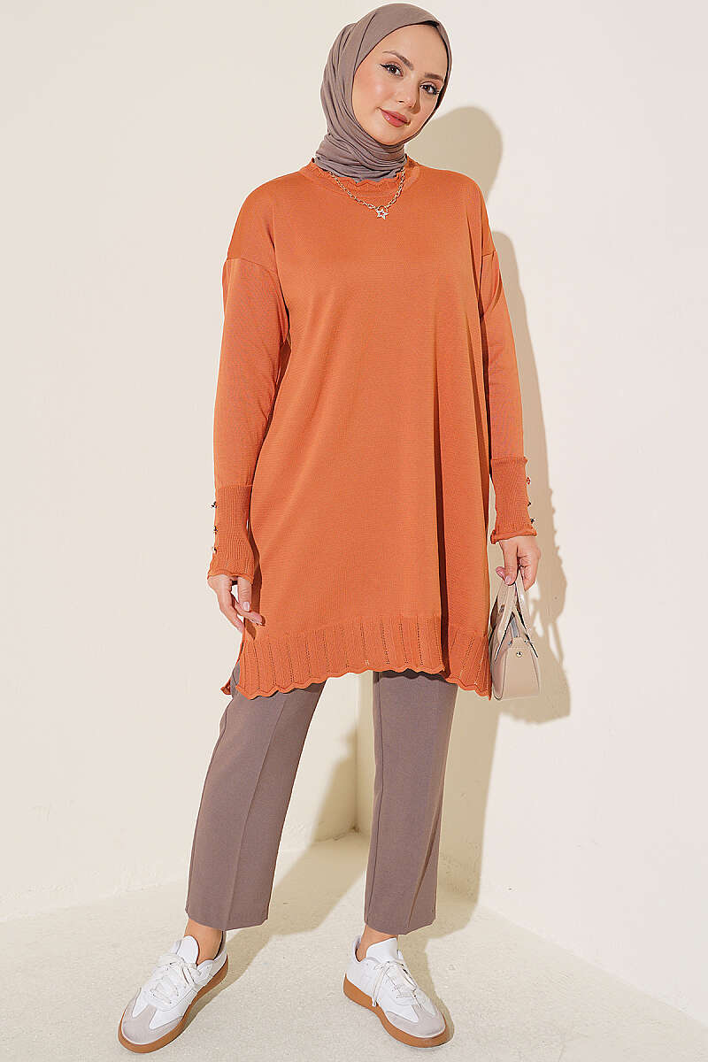 Polyester Knit Tunic with Stand Collar Detail Orange - Imagen 2
