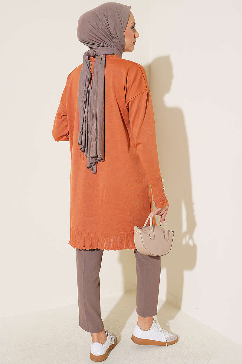Polyester Knit Tunic with Stand Collar Detail Orange - Imagen 3