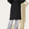 Polyester Knit Tunic with Stand Collar Detail Black - Image 2