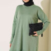 Polyester Knit Tunic with Stand Collar Detail Green
