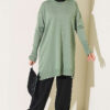 Polyester Knit Tunic with Stand Collar Detail Green - Image 2