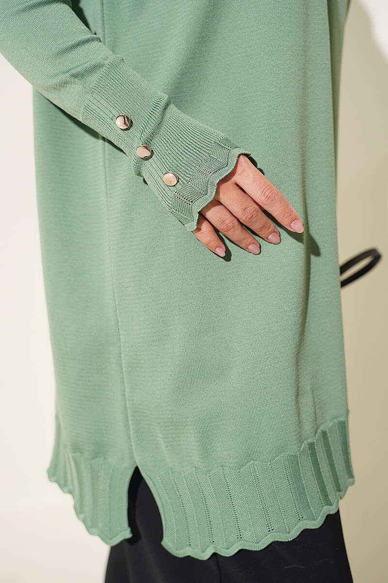 Polyester Knit Tunic with Stand Collar Detail Green - Image 4