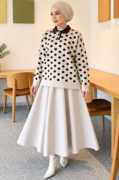 Alternative view of Polka Dot Buttoned Knit Tunic Beige