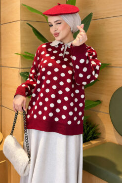 Alternative view of Polka Dot Buttoned Knit Tunic Burgundy