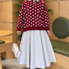 Polka Dot Buttoned Knit Tunic Burgundy - immagine 3