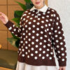 Polka Dot Buttoned Knit Tunic Brown