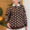 ⁦Polka Dot Buttoned Knit Tunic Brown⁩ - الصورة ⁦2⁩