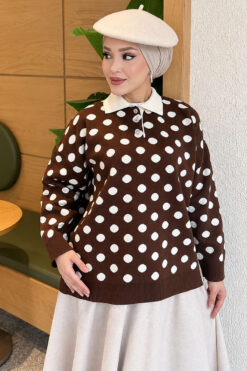Alternative view of Polka Dot Buttoned Knit Tunic Brown