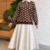 ⁦Polka Dot Buttoned Knit Tunic Brown⁩ - الصورة ⁦3⁩