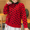 ⁦Polka Dot Buttoned Knit Tunic Red⁩ - الصورة ⁦2⁩