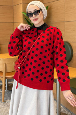 Alternative view of Polka Dot Buttoned Knit Tunic Red