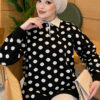 Polka Dot Buttoned Knit Tunic Black