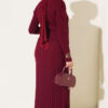 ⁦Ribbed Detail Tie-Front French Terry Knit Dress Burgundy⁩ - الصورة ⁦3⁩