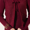 ⁦Ribbed Detail Tie-Front French Terry Knit Dress Burgundy⁩ - الصورة ⁦4⁩