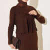 Ribbed Detail Tie-Front French Terry Knit Dress Brown – Bild 2
