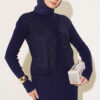 Ribbed Detail Tie-Front French Terry Knit Dress Navy Blue – Bild 2