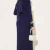 Ribbed Detail Tie-Front French Terry Knit Dress Navy Blue – Bild 3
