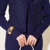 Ribbed Detail Tie-Front French Terry Knit Dress Navy Blue – Bild 4