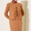 Ribbed Detail Tie-Front French Terry Knit Dress Latte – Bild 2