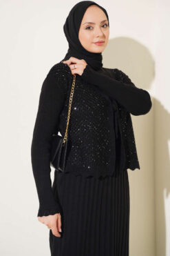 Alternative view of Ribbed Detail Tie-Front French Terry Knit Dress Black