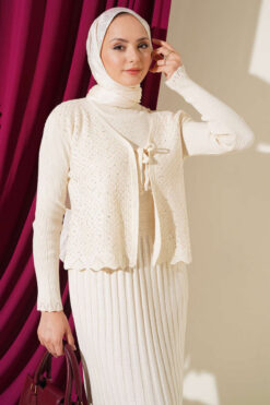 Alternative view of Ribbed Detail Tie-Front French Terry Knit Dress Stone