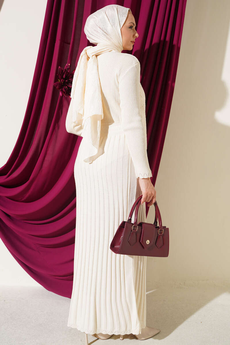 Ribbed Detail Tie-Front French Terry Knit Dress Stone - Imagen 3