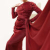 Sequined Detail Train Evening Dress Burgundy