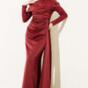 Sequined Detail Train Evening Dress Burgundy – Bild 2