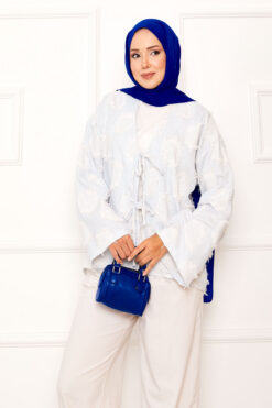 Alternative view of Fringe Detail Tied Front Kimono Blue