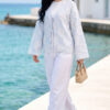 Fringe Detail Tied Front Kimono Blue