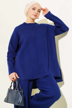 Alternative view of Stitch Detail Basic Knit Two-Piece Set Navy Blue
