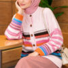 Colorful Striped Buttoned French Terry Knit Cardigan Pink