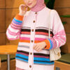 Colorful Striped Buttoned French Terry Knit Cardigan Pink - Image 3