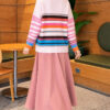 Colorful Striped Buttoned French Terry Knit Cardigan Pink - Image 4