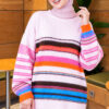 Colorful Striped French Terry Knit Tunic Pink