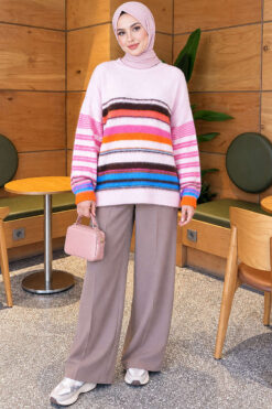Alternative view of Colorful Striped French Terry Knit Tunic Pink