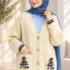 Colorful Embroidered Button-Up French Terry Knit Cardigan Ecru – Bild 2