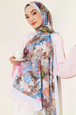 Alternative view of Colorful Leaf Pattern French Terry Shawl Baby Blue