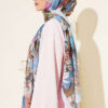 Colorful Leaf Pattern French Terry Shawl Baby Blue - immagine 3