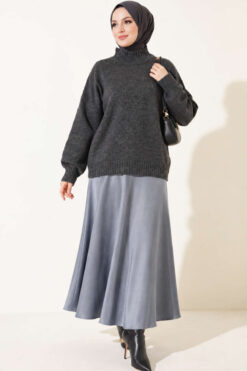 Alternative view of Ribbed Basic Knit Sweater Anthracite