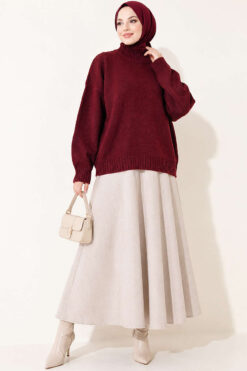 Alternative view of Ribbed Basic Knit Sweater Burgundy
