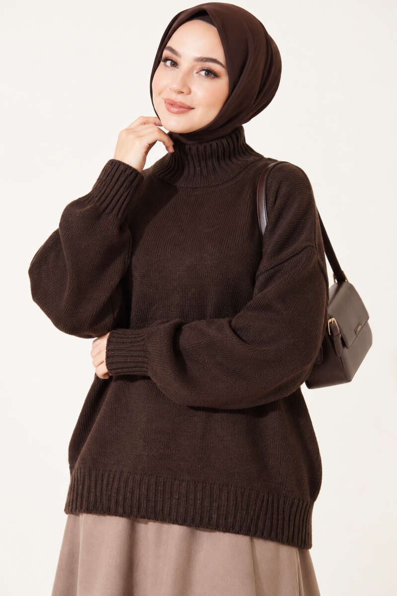 Ribbed Basic Knit Sweater Dark Brown