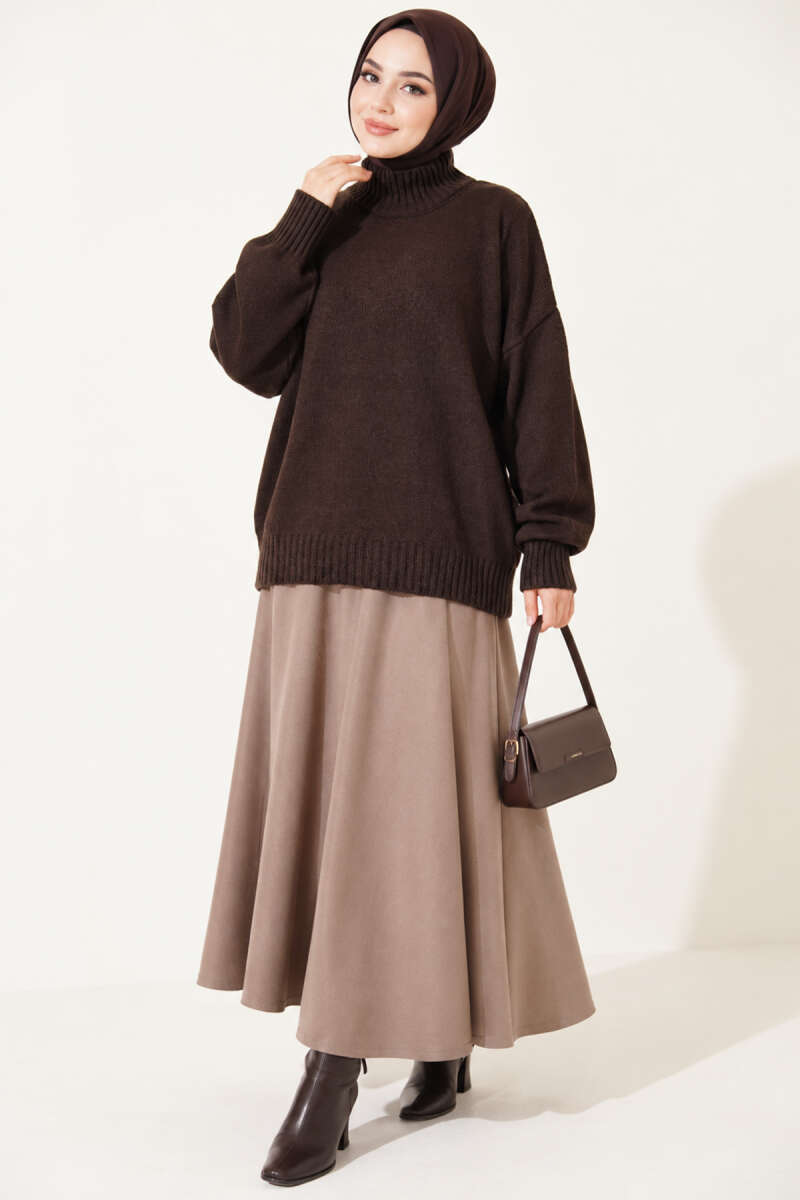 Ribbed Basic Knit Sweater Dark Brown - immagine 2